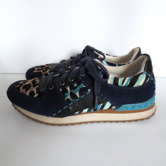 Aldo Mixed Pattern Fashion Navy Turquoise Blue Leopard Sneakers - Picture 4 of 4